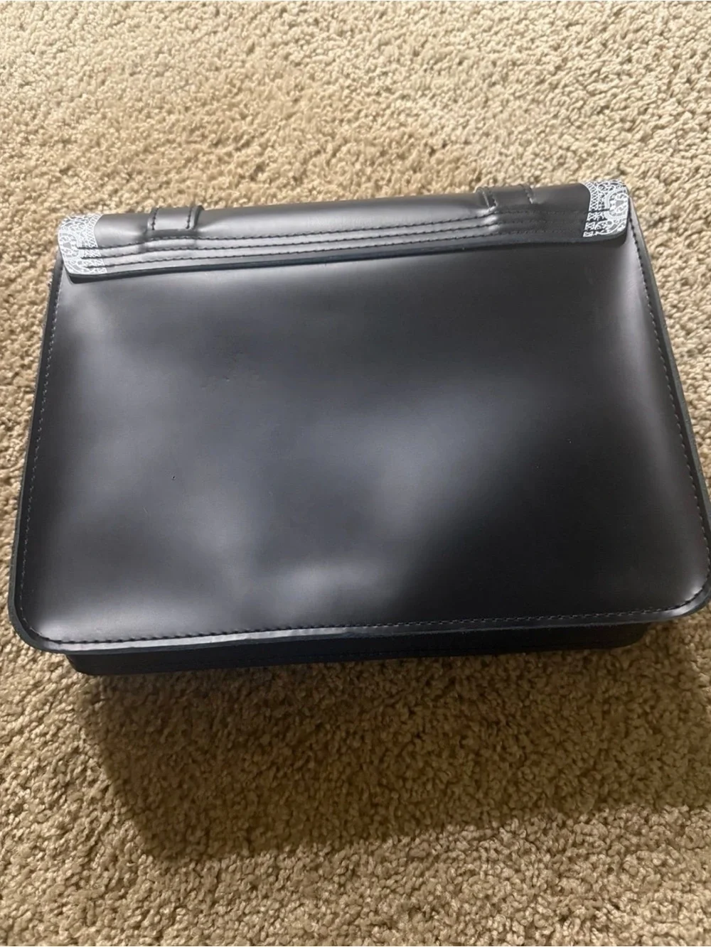 EUC Dr. Martens Black Leather White Lace Trim Messenger Bag RARE